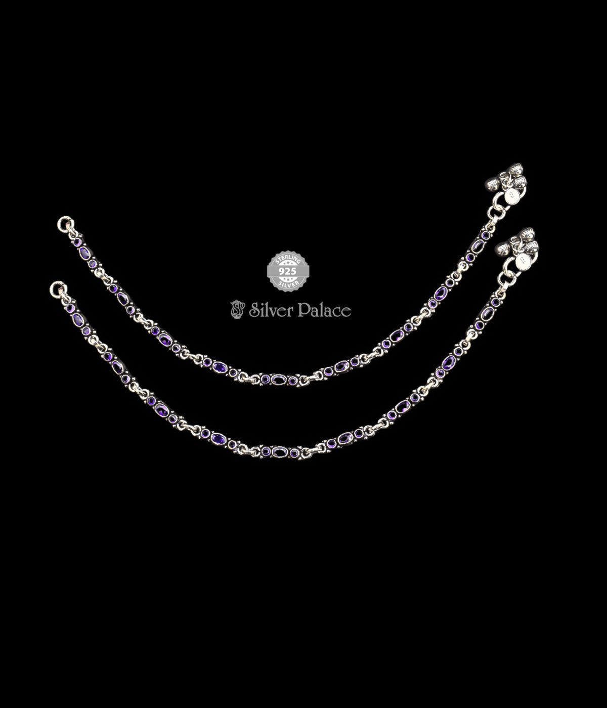 92.5 Sterling Silver Neeth Collection African Amethyst Gemstone With Anklets For Girls