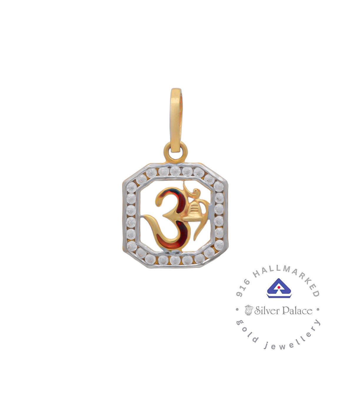 Kanche Collections 916 Pure Gold OM  Divine Pendant With CZ Stone Studded & Enamel Finish For Mens & Womens 