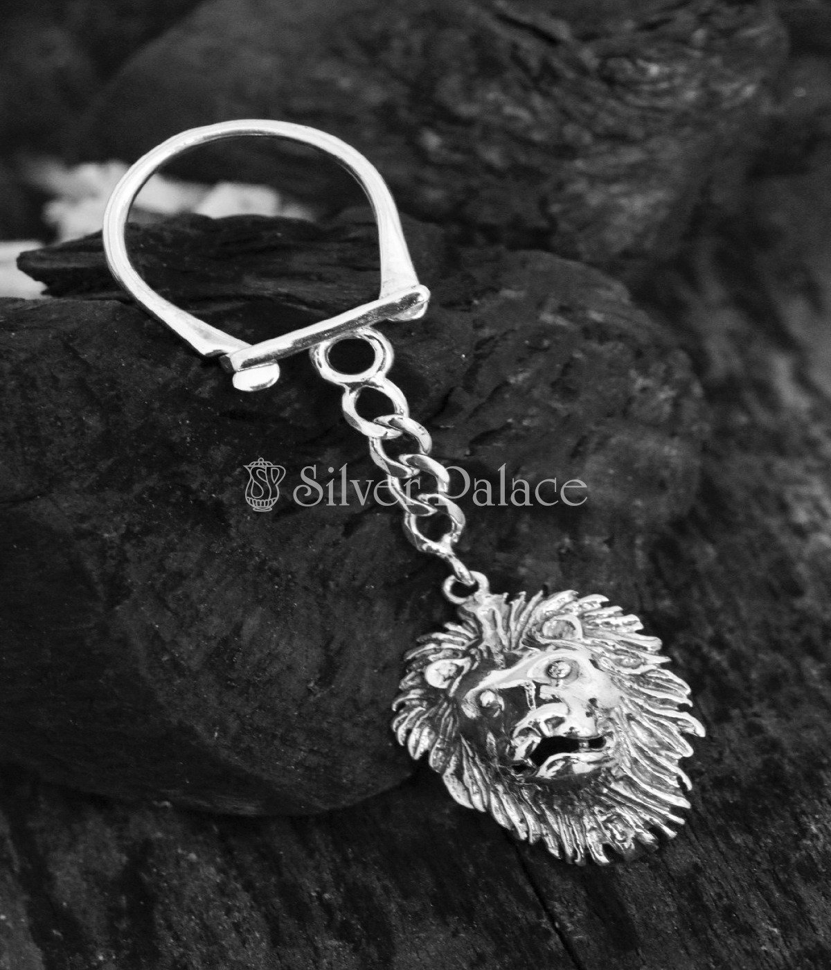 92.5 OXIDISED SILVER LION FACE KEYCHAIN