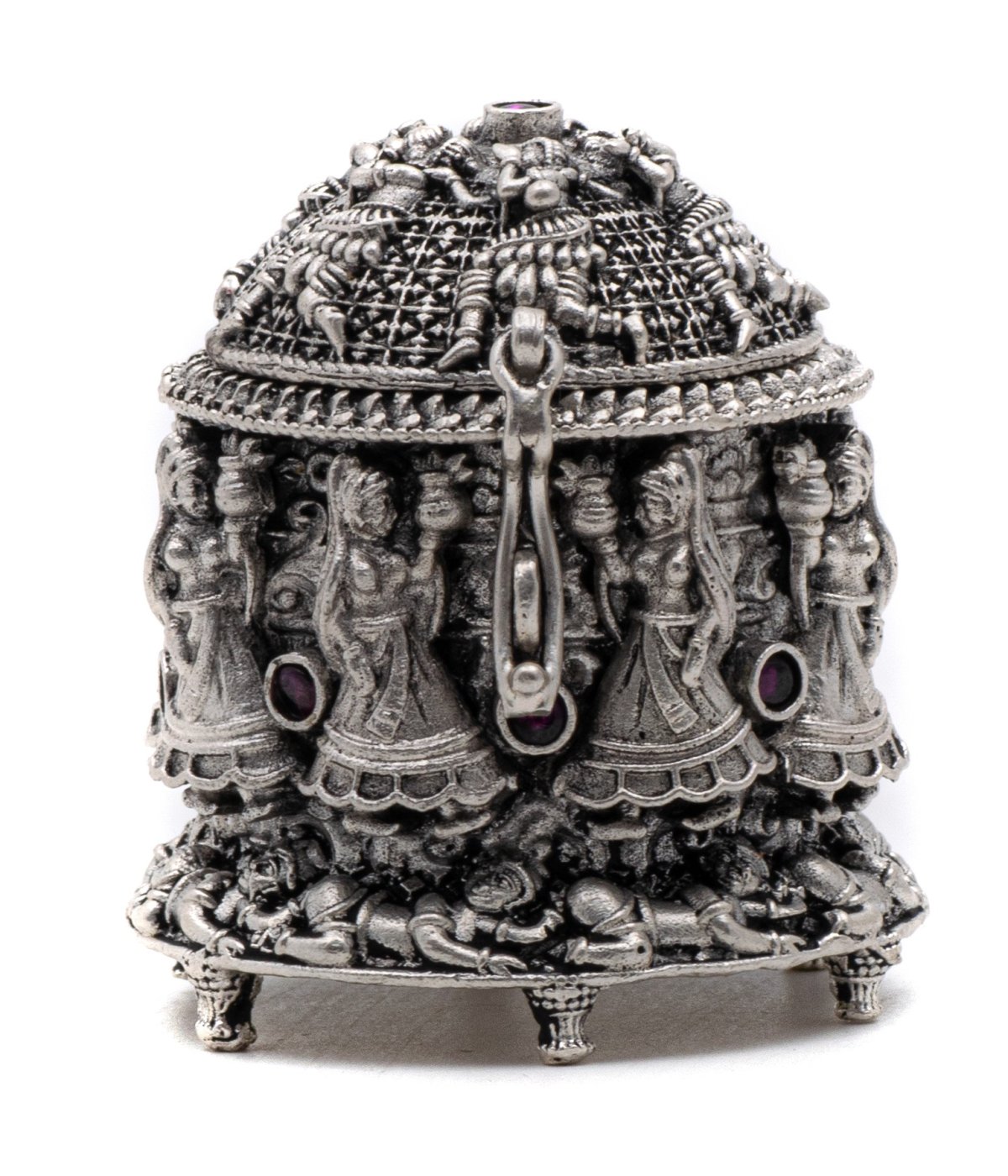 ANTIC FINISH HANDCRAFTED DANCING DOLL  KUMKUM BOX IN PURE SILVER 