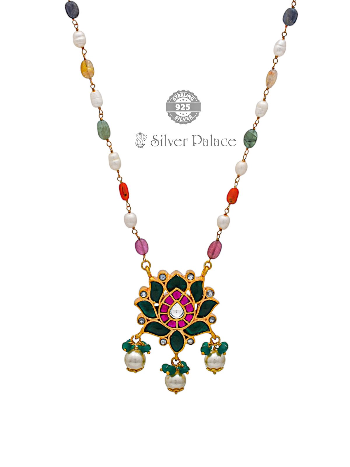 925 SILVER GOLD POLISH FLORAL DESIGN MAALAI FOR WOMEN ANITE COLLECTION