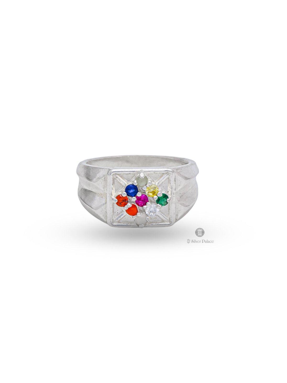 92.5 STERLING SILVER NAVARATNA RASHI RING FOR UNISEX 