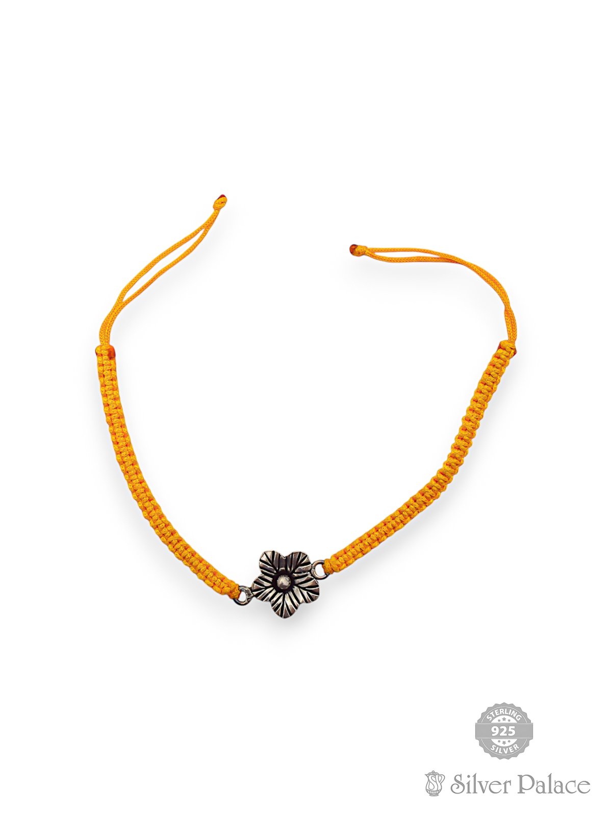 92.5 OXIDISED SILVER FLORAL DESIGN WITH YELLOW THREAD RAKHI 