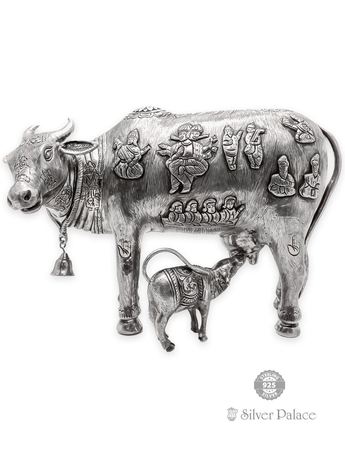 92.5 OXIDISED SILVER KAMADHENU GOMATHA WITH CALF STATUE