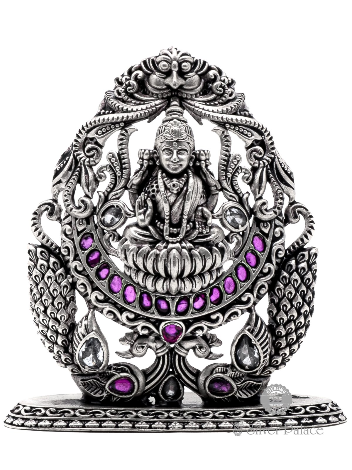 ANTIC FINISH 925 SILVER GAJALAXMI  IDOL  WITH RUBY EMERALD