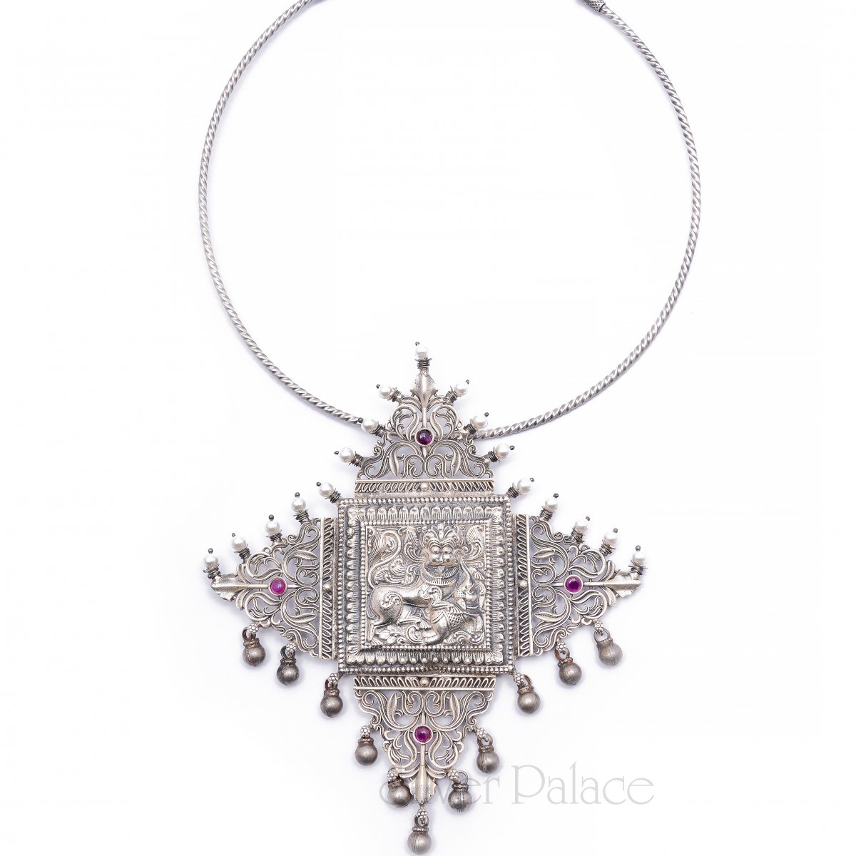EXCEPTIONAL OXIDISED 925 SILVER SQUARE YALI PENDANT FOR WOMEN BHAVA COLLECTION