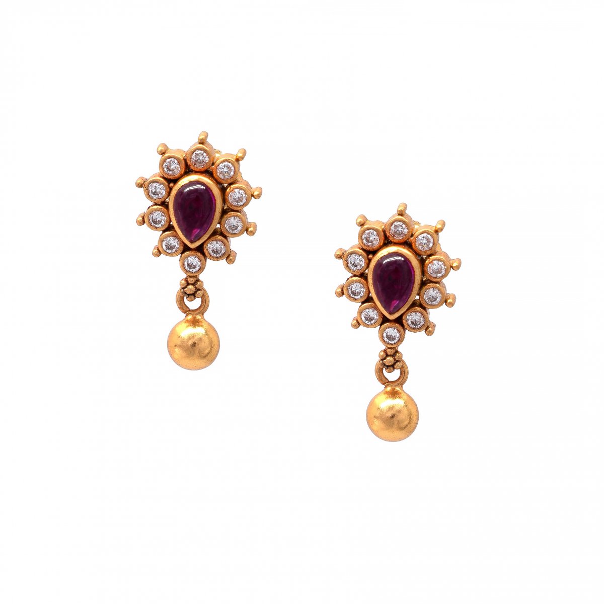 GOLD TONE SILVER RUBY COLOR CZ EARRINGS FOR WOMEN