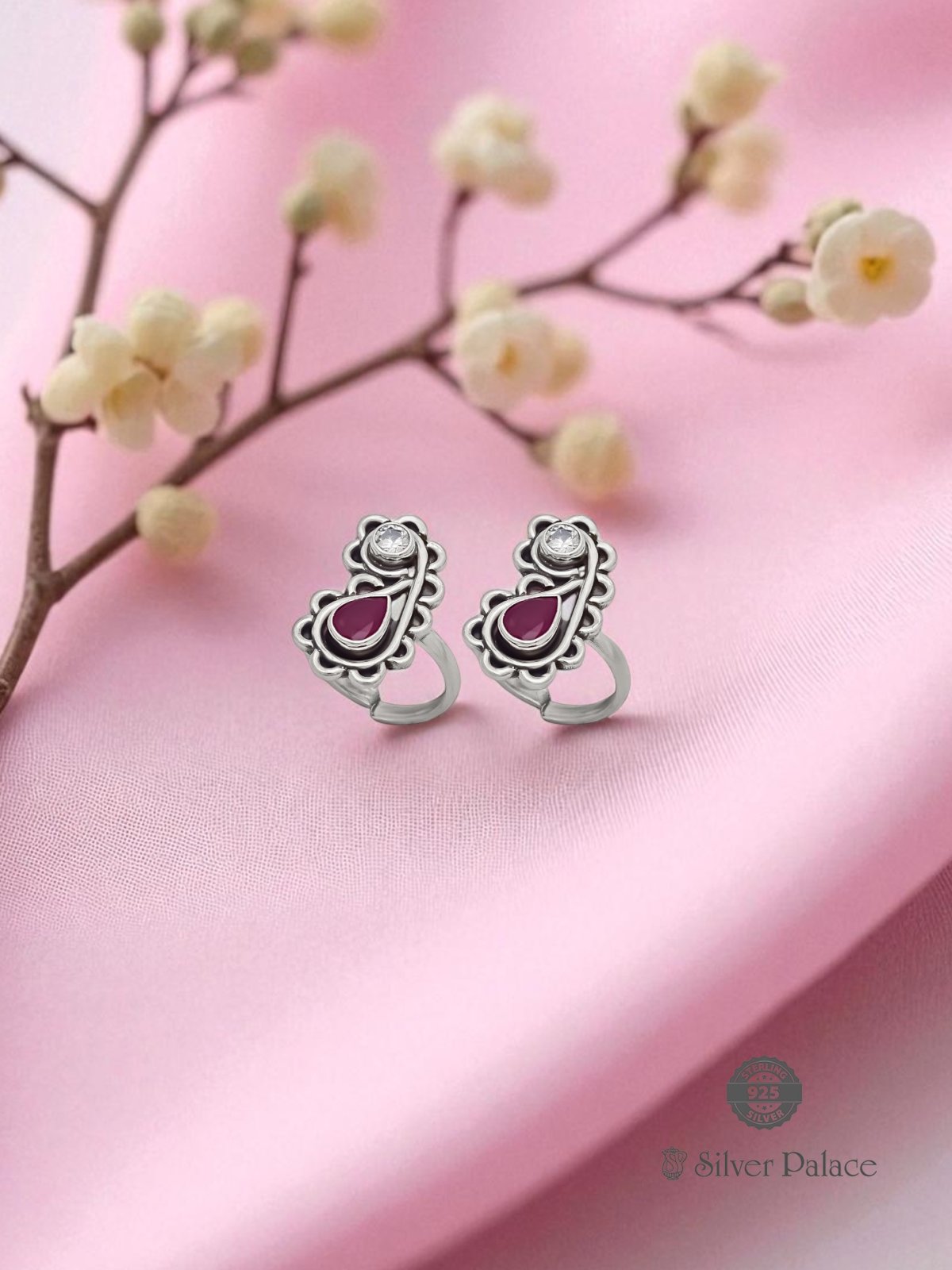 92.5 Sterling Silver Eye Design Cz Toe Ring For Ladies Puya