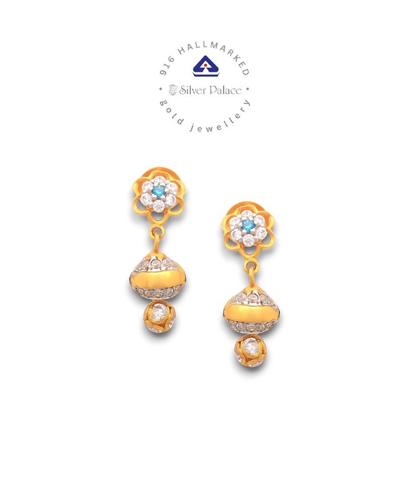  916  Gold With Kanche Collections Fancy Design Blue Stone Studded Earring For Girls
