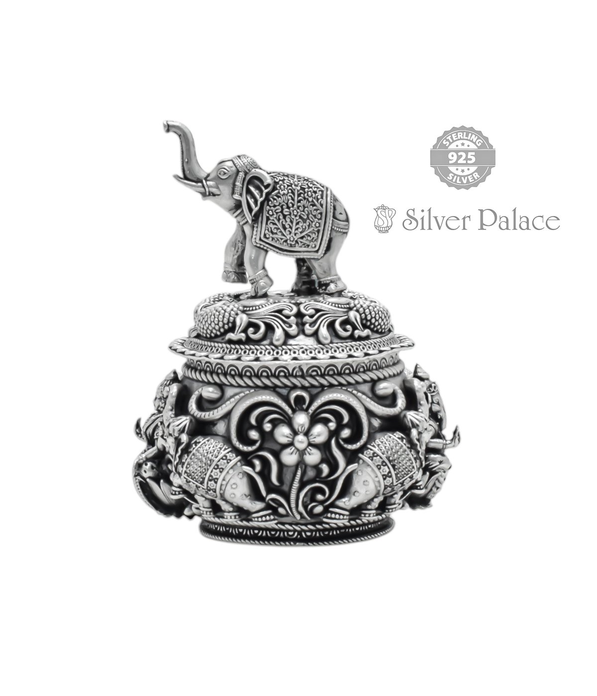 Silver Antic Gajalakshmi Kum Kum Box For Pooja Purpose - Silver Palace