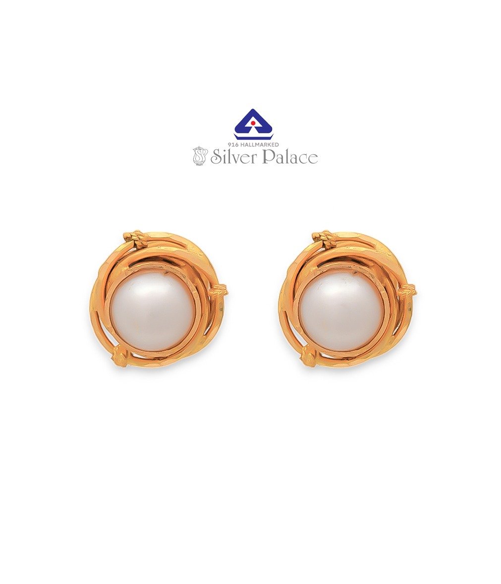 916 Gold with Kanche Collections Pearl stone studded Earr Hoops For Girls