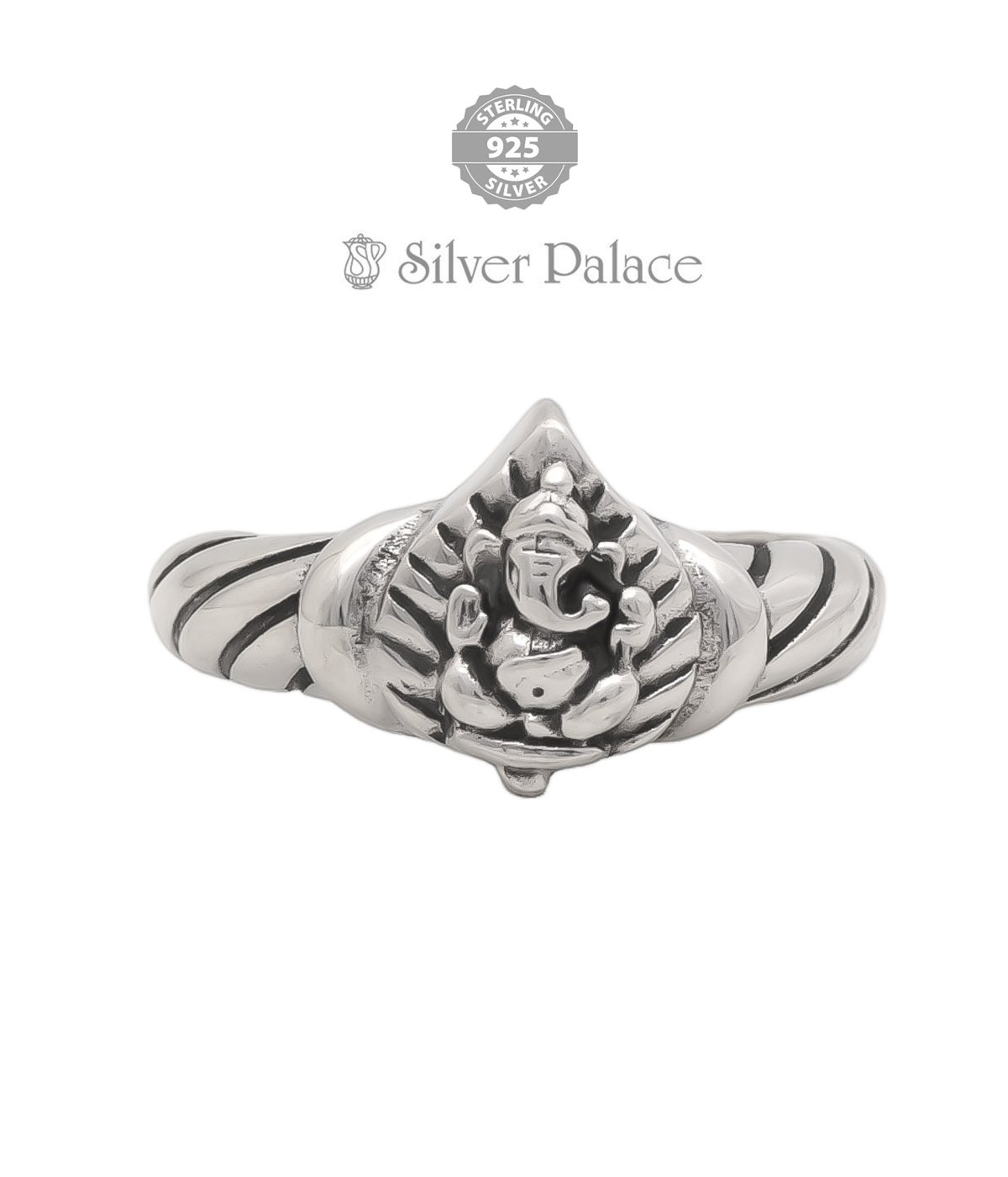 92.5 OXIDIZED SILVER Divine Collection TRISHUL VINAYAKA MENS RING 
