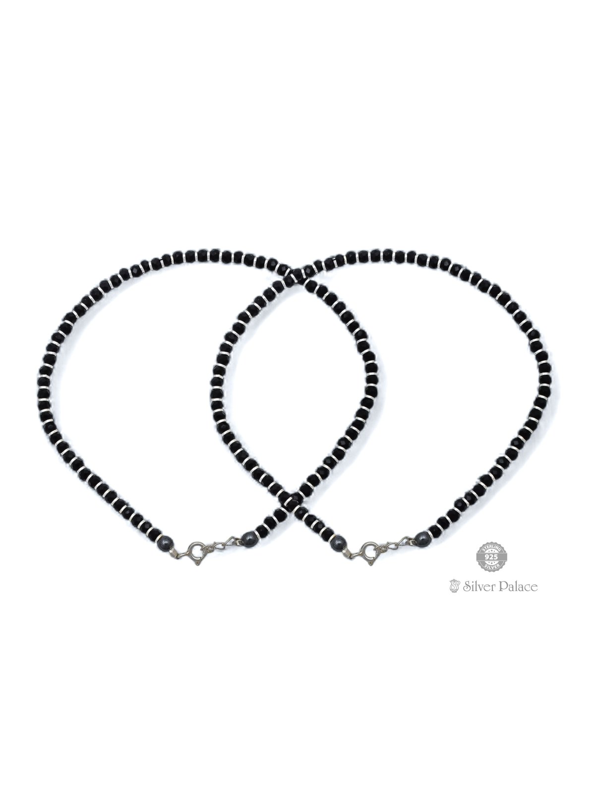 925 PURE SILVER BLACK BEADS DESIGN ANKLETS FOR GIRLS 