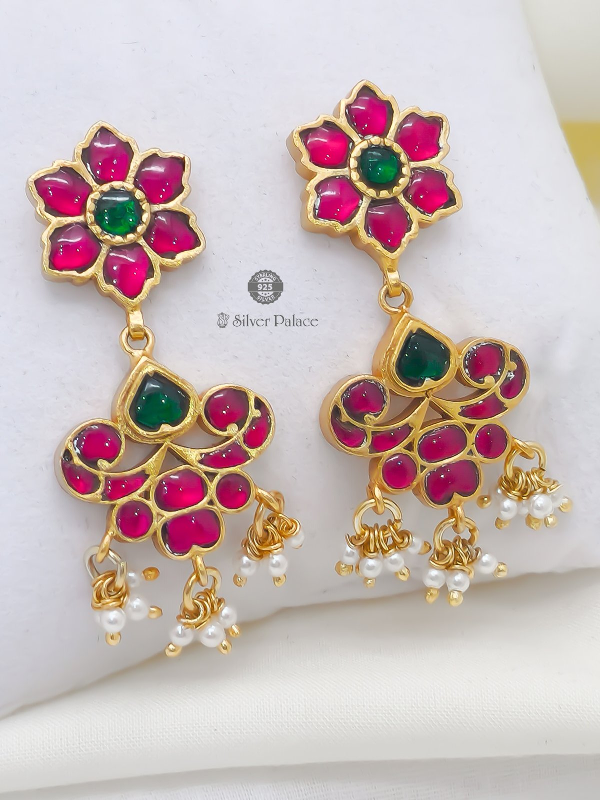 925 Sterling Silver Anite Collection Gold Polished floral design with Stone Earing For Women