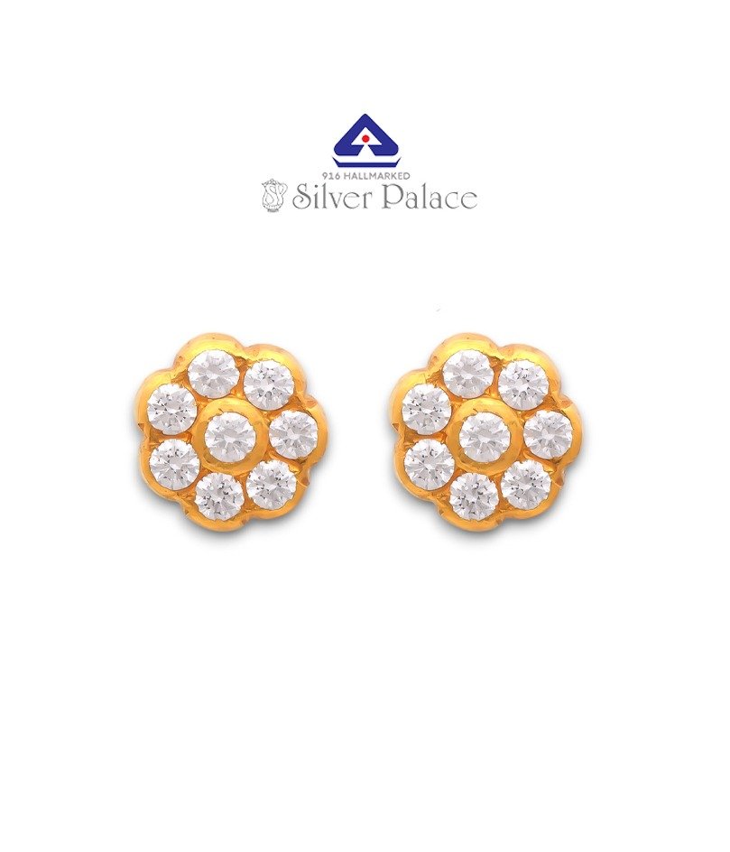 Kanche Collection Floral design & CZ Stone Studded with 916 Gold  Earrings For Daily Use