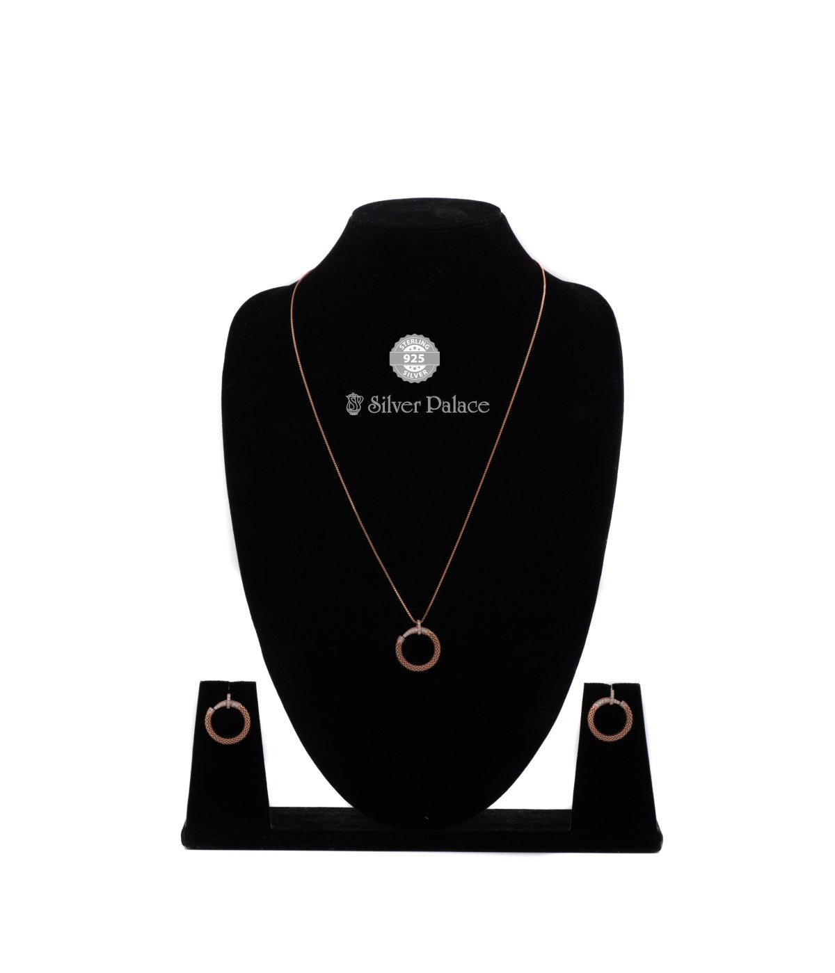 925 Sterling silver Rose Gold pendant chain with hollowed  circle pendant and earrings