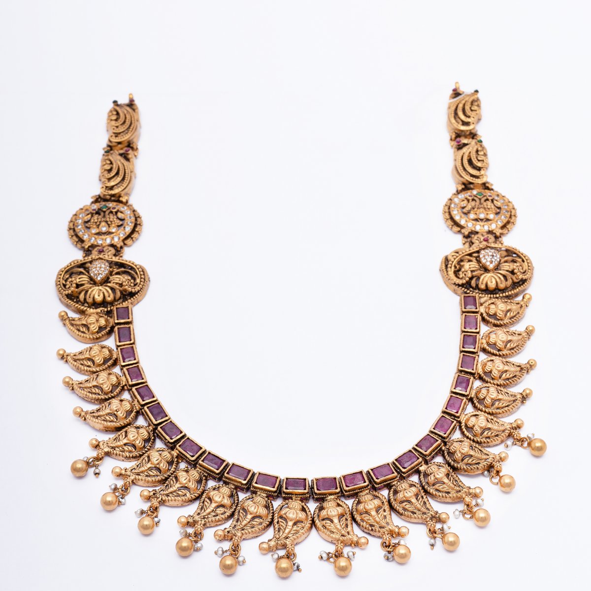 SILVER MANGO GOLD PLATED TRADITIONAL TEMPLE COLLECTION NECKLACE 