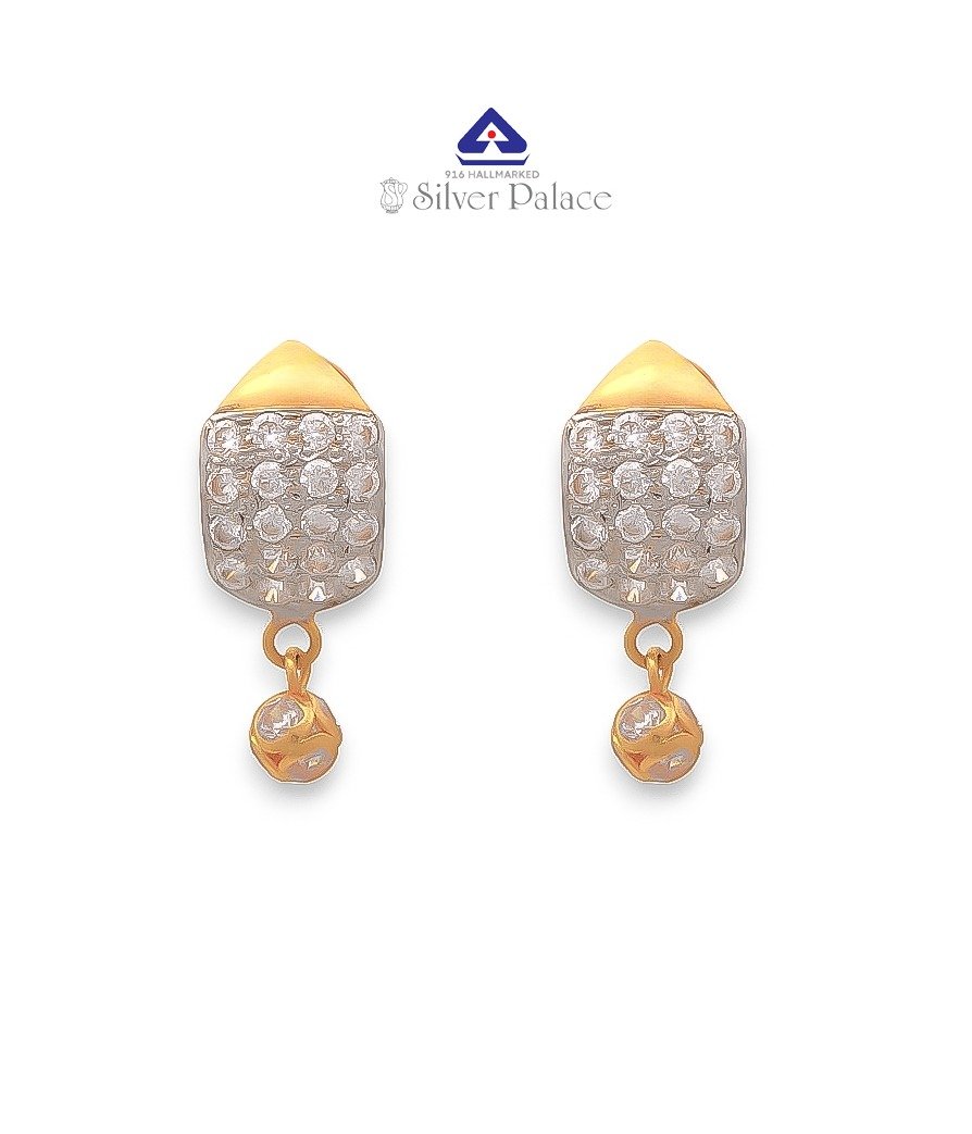 916 Gold with Kanche Collections Fancy Design & CZ Stone Studded With Drop Earr Hoops For Girls