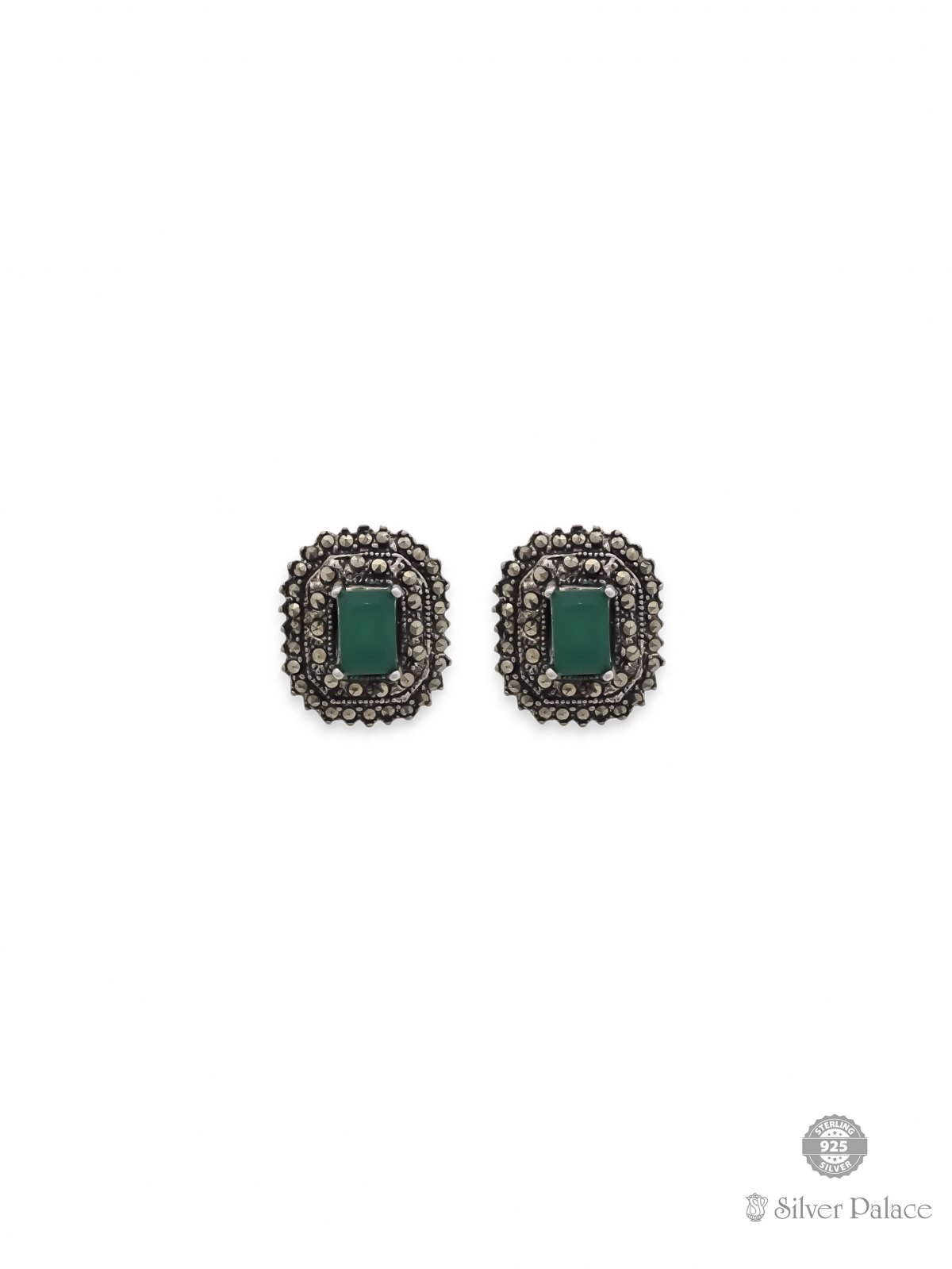 925 SILVER GREEN STONE AND MARCA DESIGN EARRING FOR GIRLS PRITE COLLECTION 