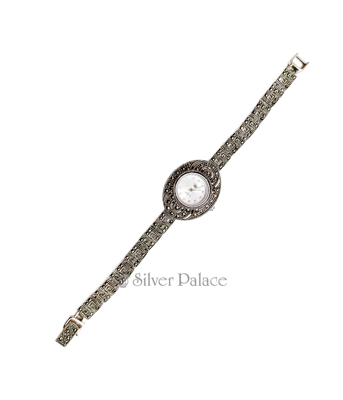 OXIDISED SILVER MARCASITE STONE WATCHES FOR WOMEN