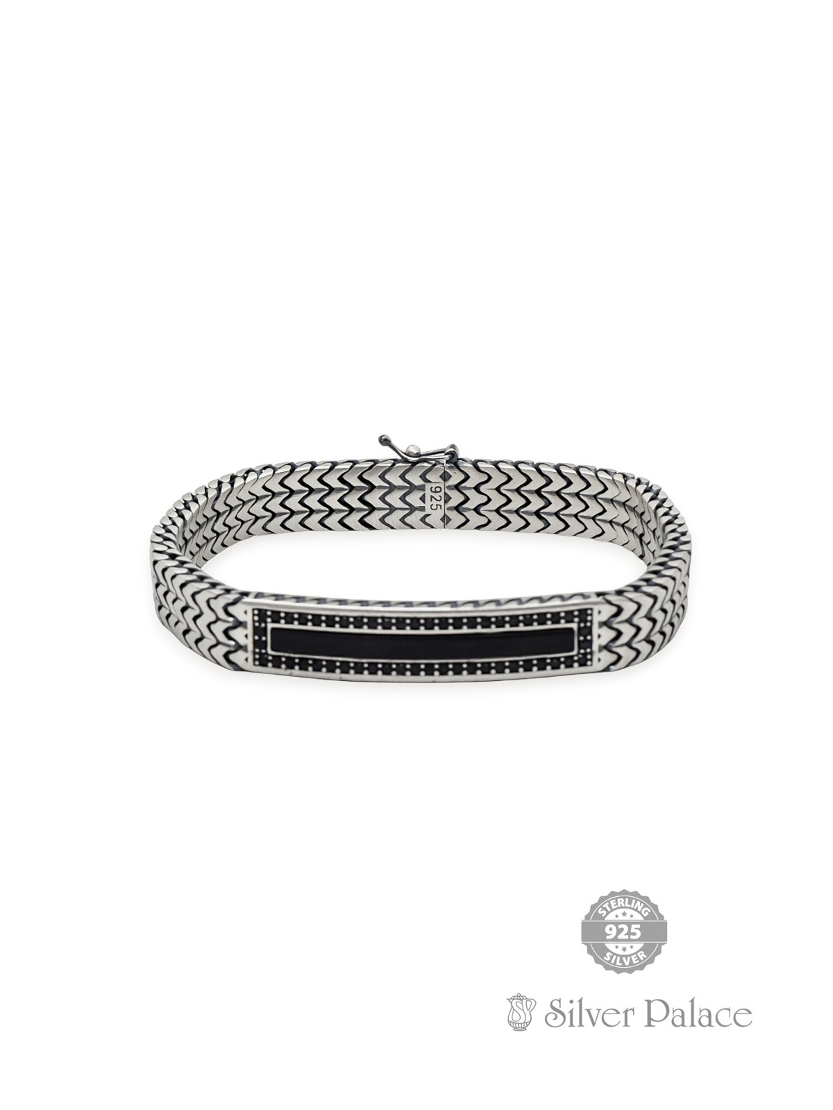 925 OXIDISED SILVER BLACK STONE TURKEY BRACELET FOR BOYS MAAN COLLECTION 