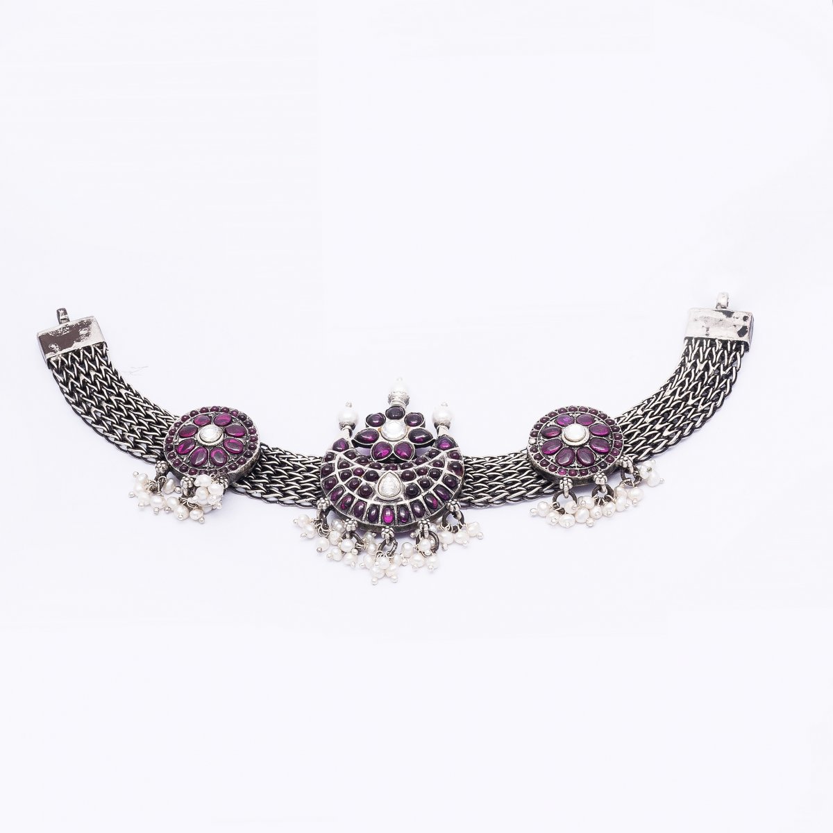 92.5 SILVER TRADITIONAL TRENDY SOUTH INDIAN NECKLACE FOR WOMEN & GIRLS