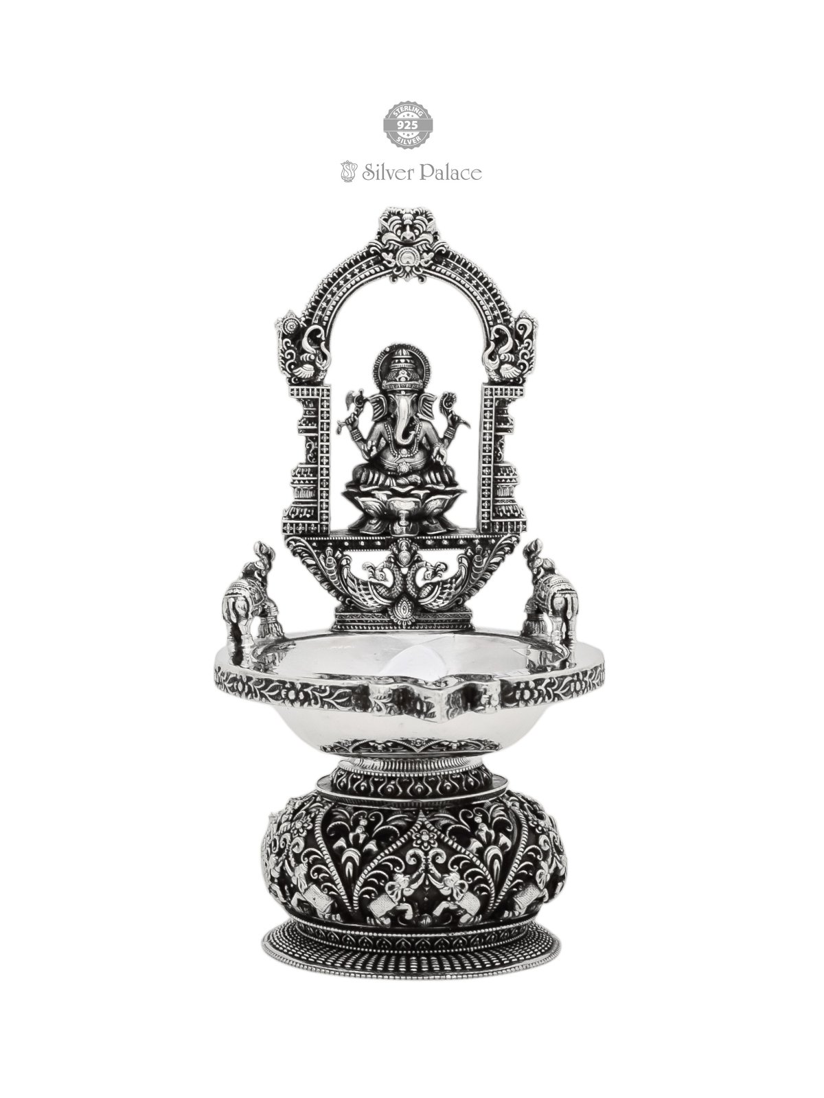 925 ANTIC SILVER GANESH MOTIF WITH FLORAL ENGRAVING LAMP 