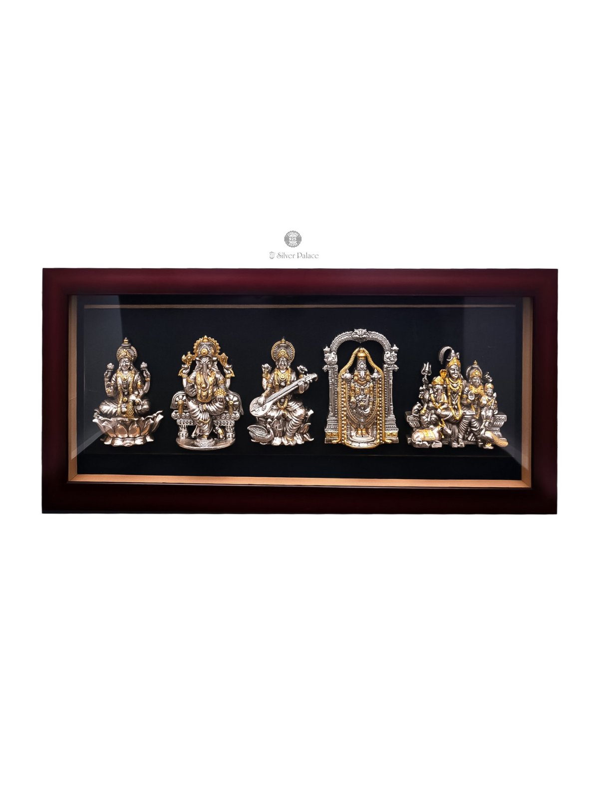 925 SILVER GOLD POLISHED LAKSHMI SARASWATHI GANESH BALAJI AND SHIVA PARIVAR IDOL 5 in 1 PHOTO FRAME LAKSH COLLECTION