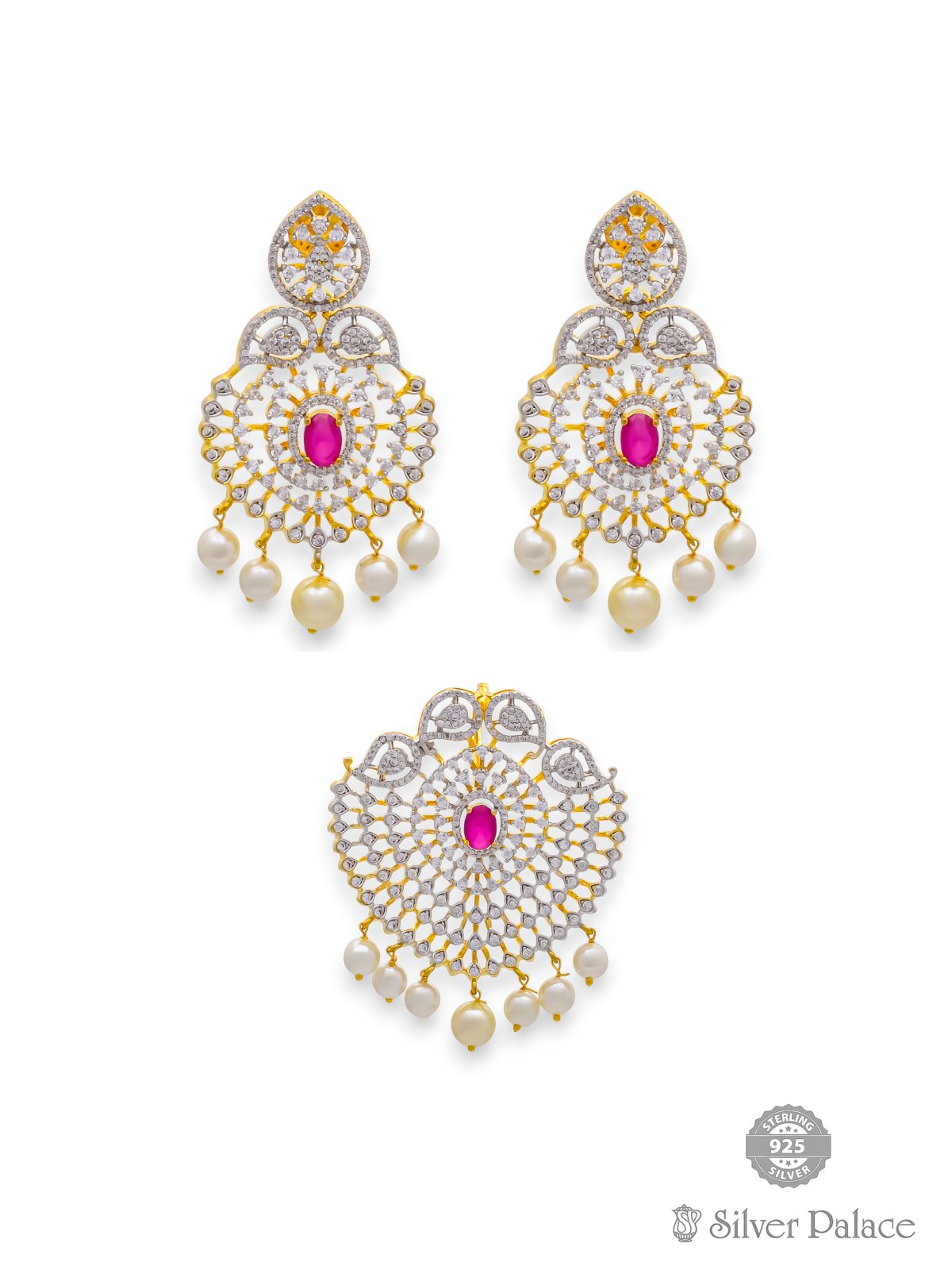 925 SILVER GOLD POLISHED EARRING WITH PENDANT COMBO FOR GIRLS ANITE COLLECTION 