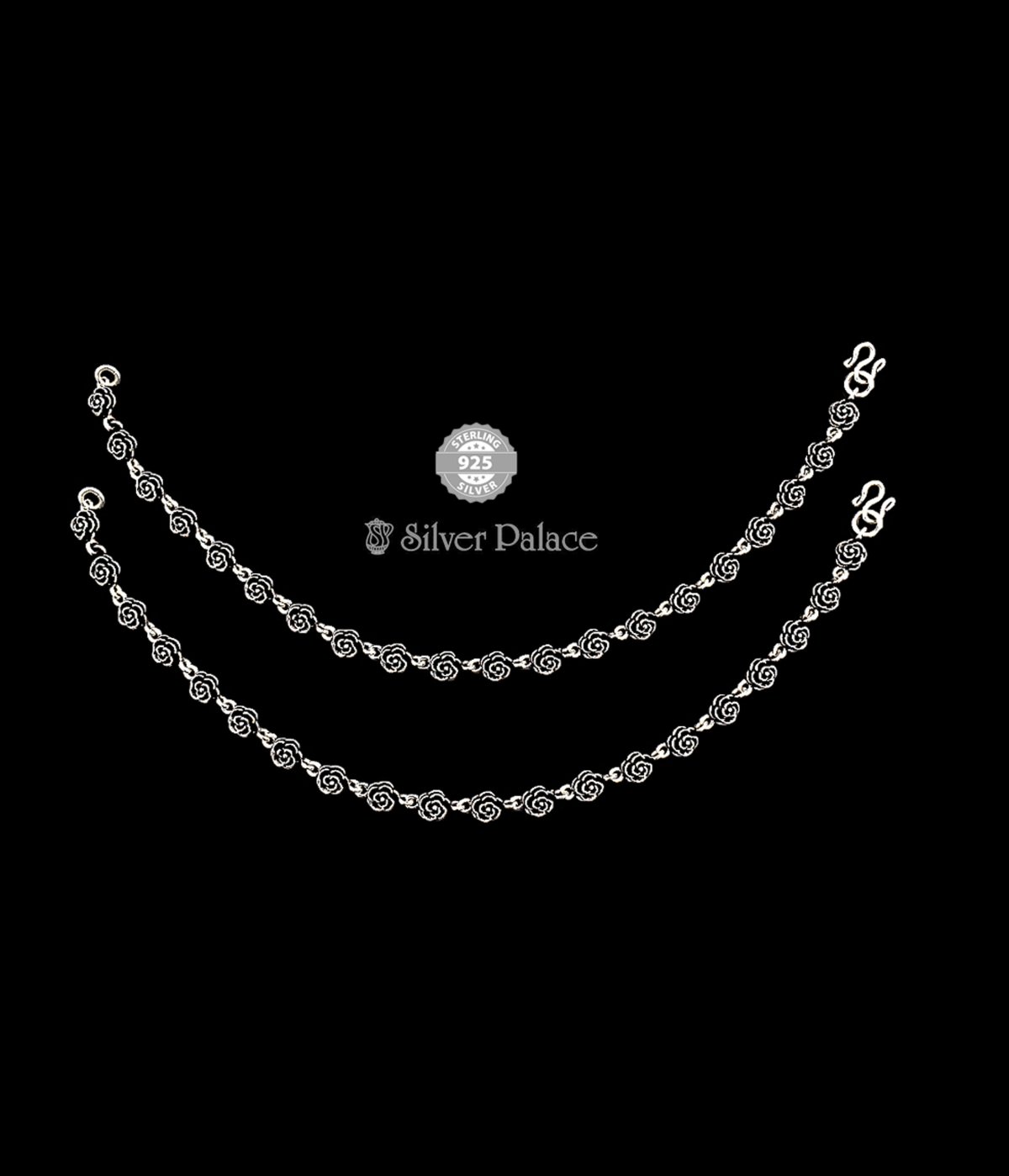 925 Sterling Silver Neeth Collections  Floral Flower Design Chain Anklet for Women & Girls
