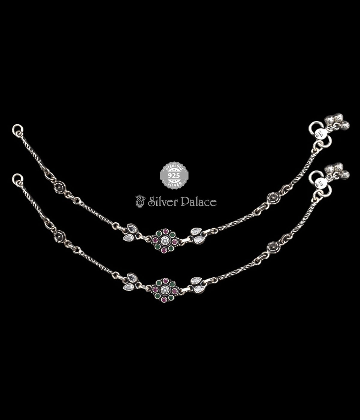  925 Sterling Silver Neeth Collections CZ  Stone Studded Anklets For Girls