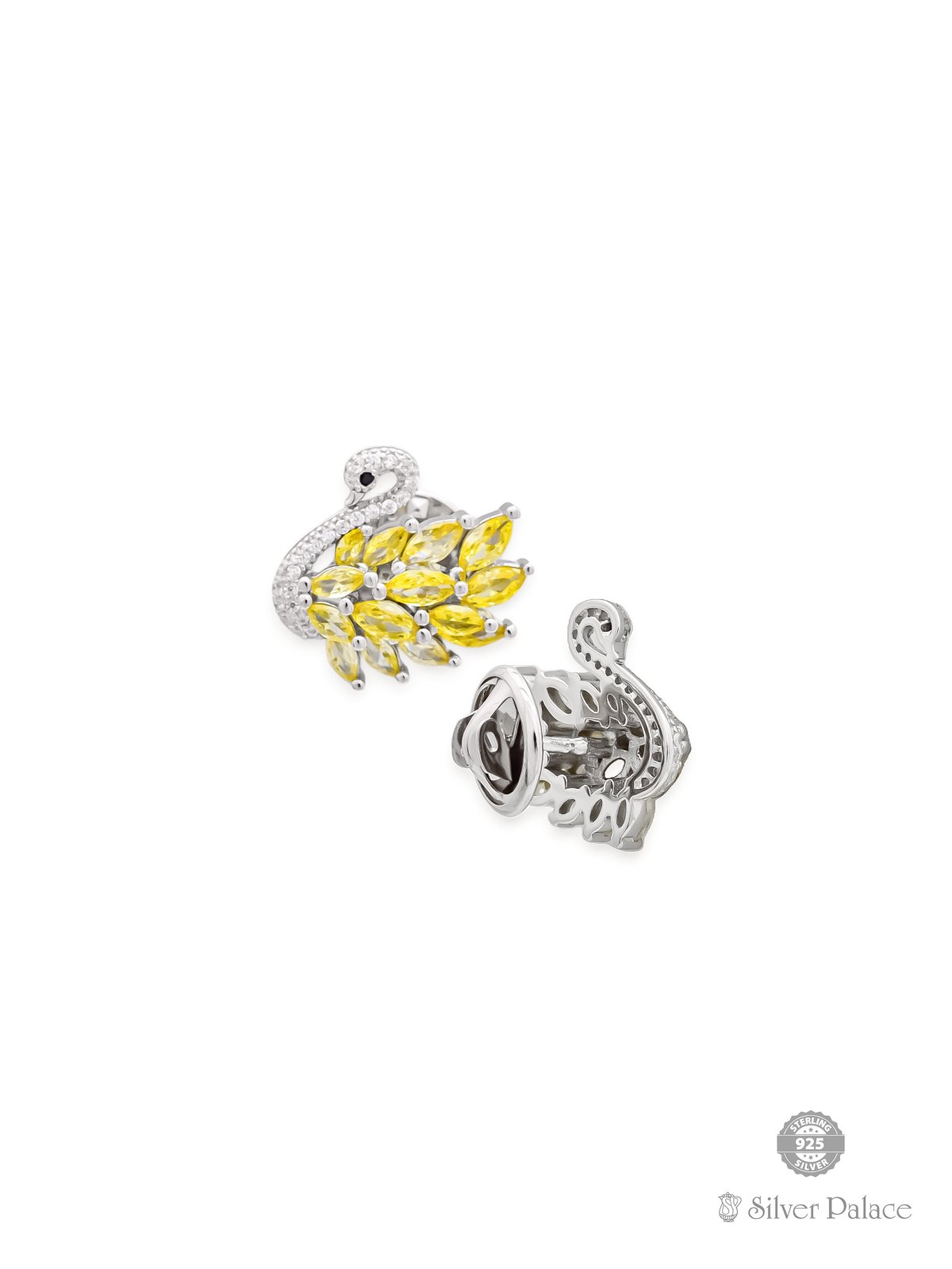 925 STERLING SILVER SWAN DESIGN WITH YELLOW STONES COLLAR BUTTON