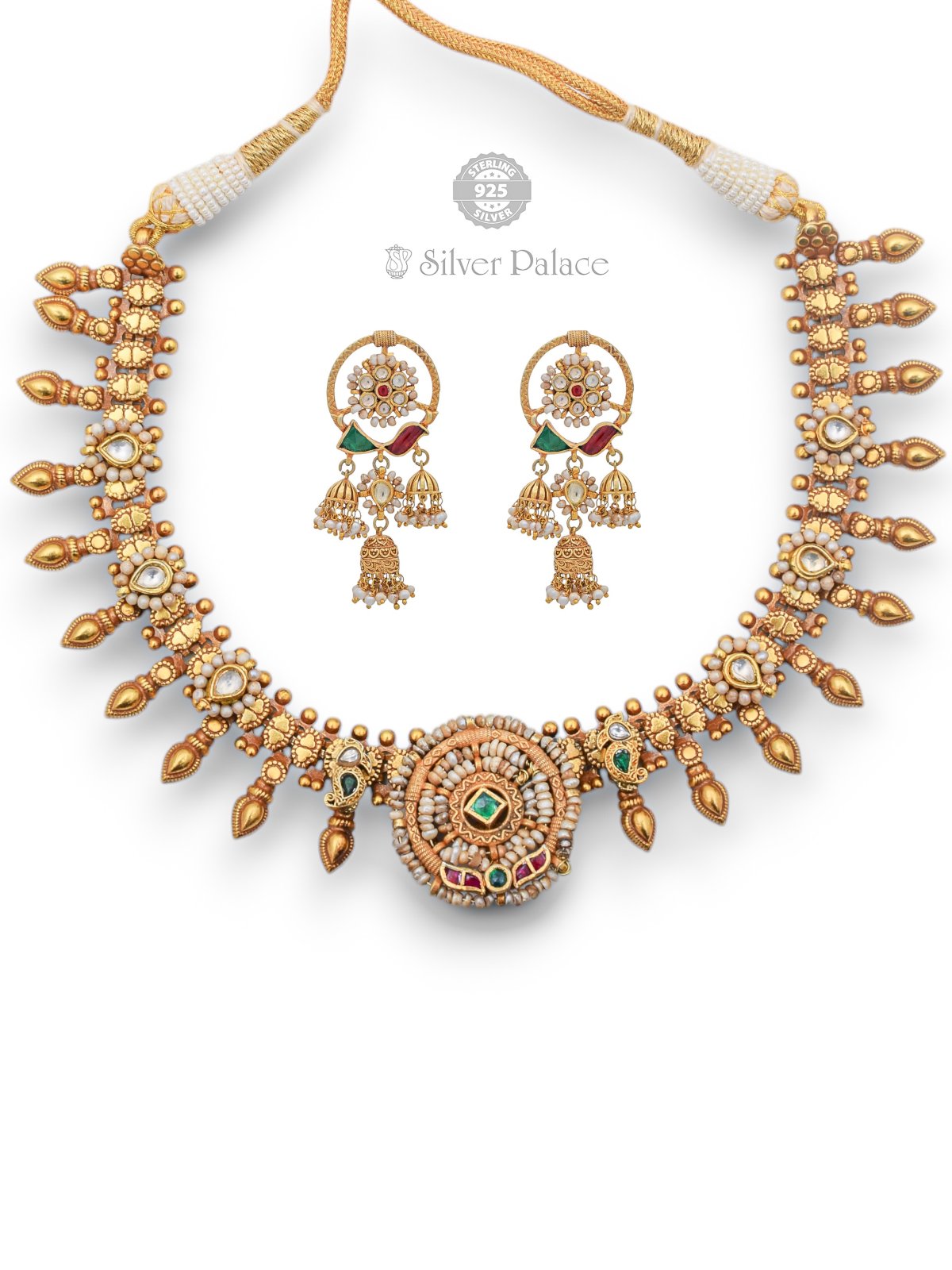 925 Silver Gold Polished Traditional Jewellery Necklace Anite Collection