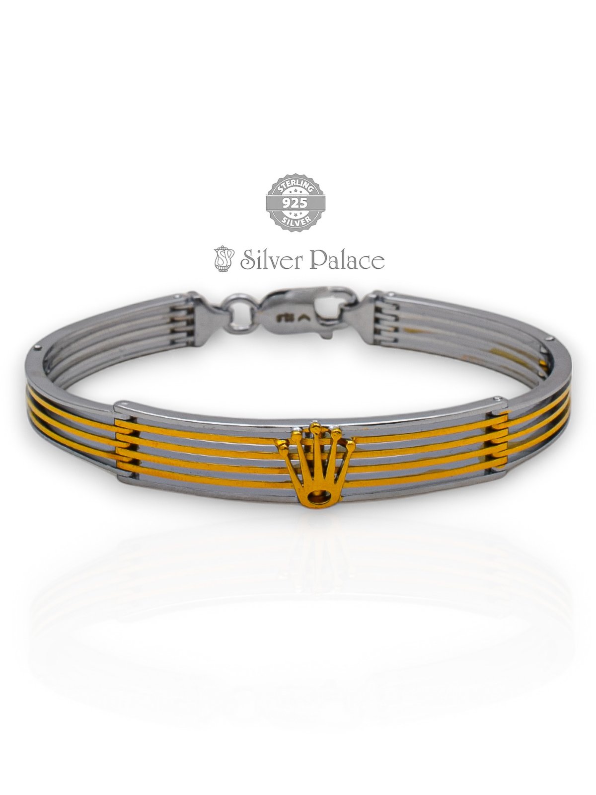 Oxidized Silver Mens Bracelet With Rolex Logo Urbane