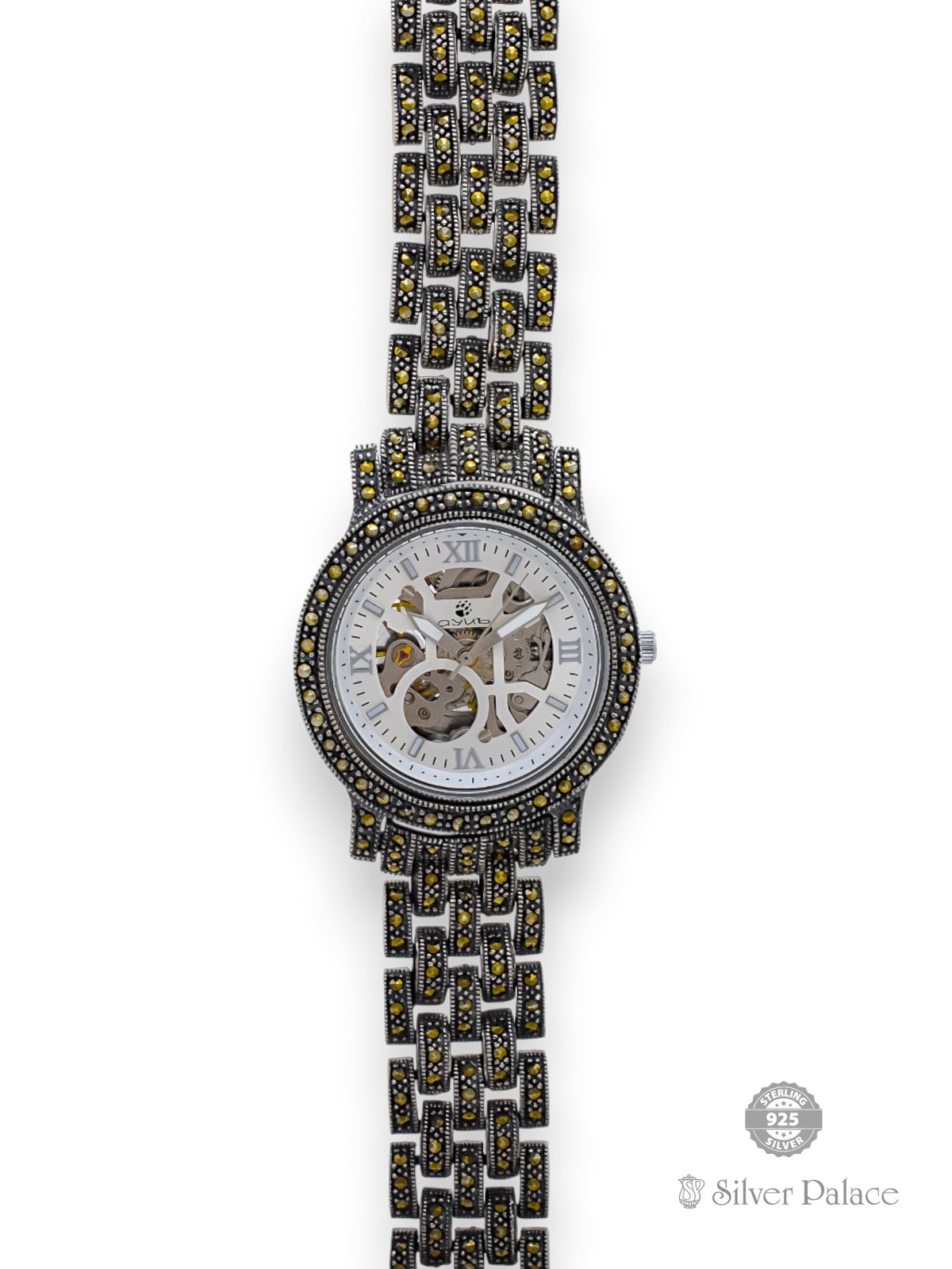 925 OXIDISED SILVER MARCASITE LADIES WATCH FOR GIRLS 
