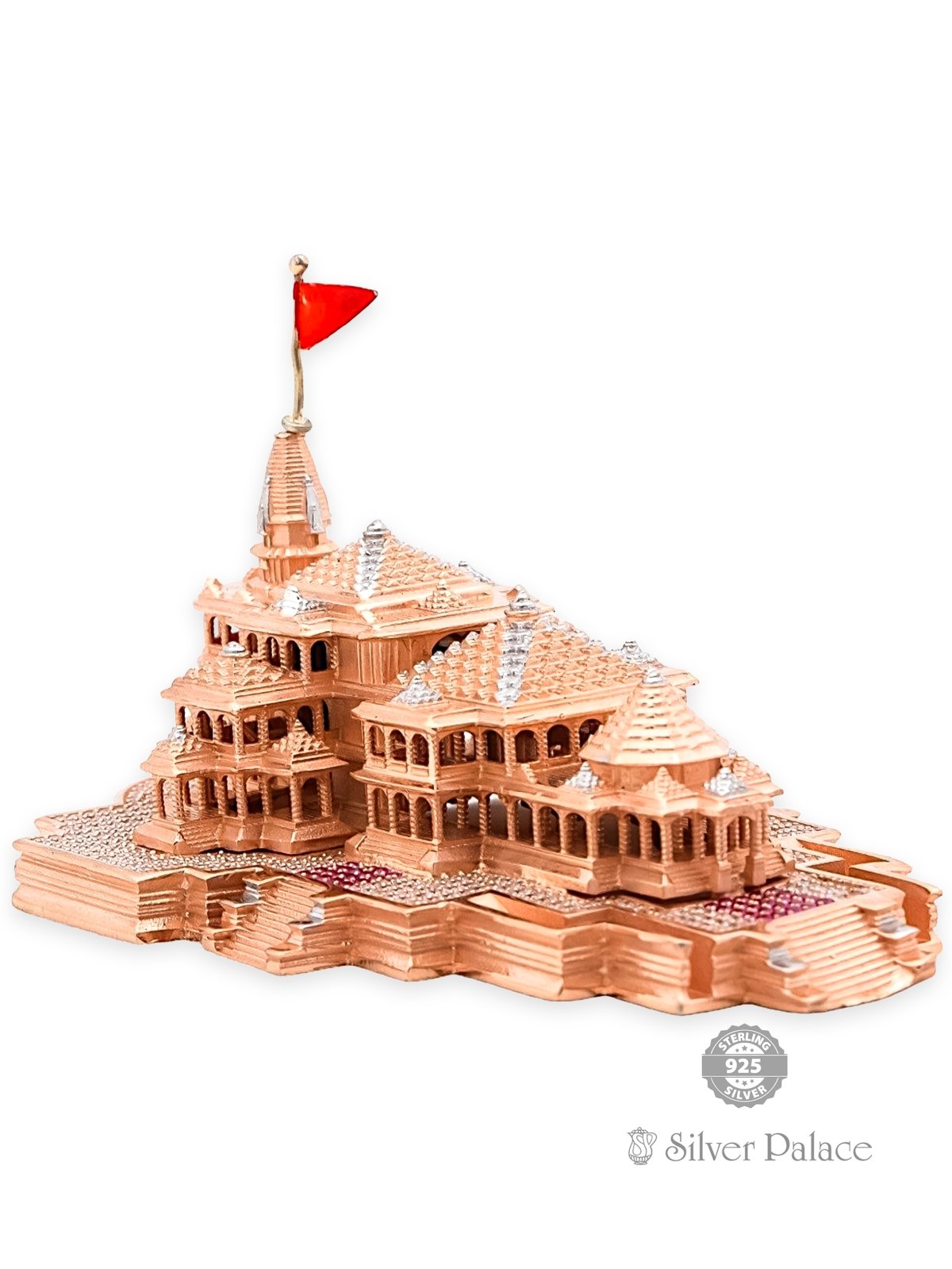  925 Sterling Silver With Rose Gold Plated Ram Mandir Rama Temple For Pooja