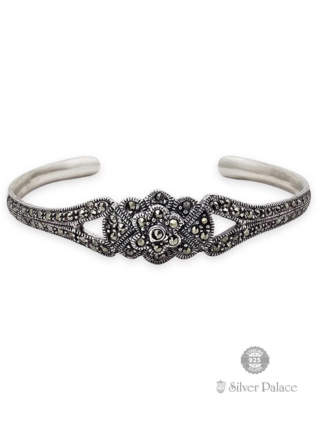 925 OXIDISED SILVER MARCA STONE WITH FLORAL DESIGN KADA FOR LADIES PRITE COLLECTION 
