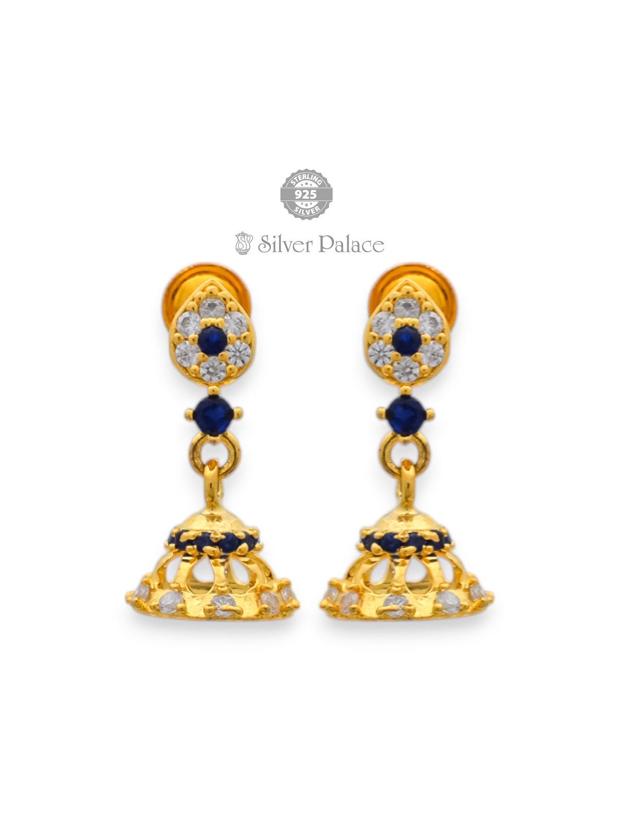 925 SILVER GOLD POLISHED BLUE STONE JHUMKA FOR LADIES ANITE COLLECTION 