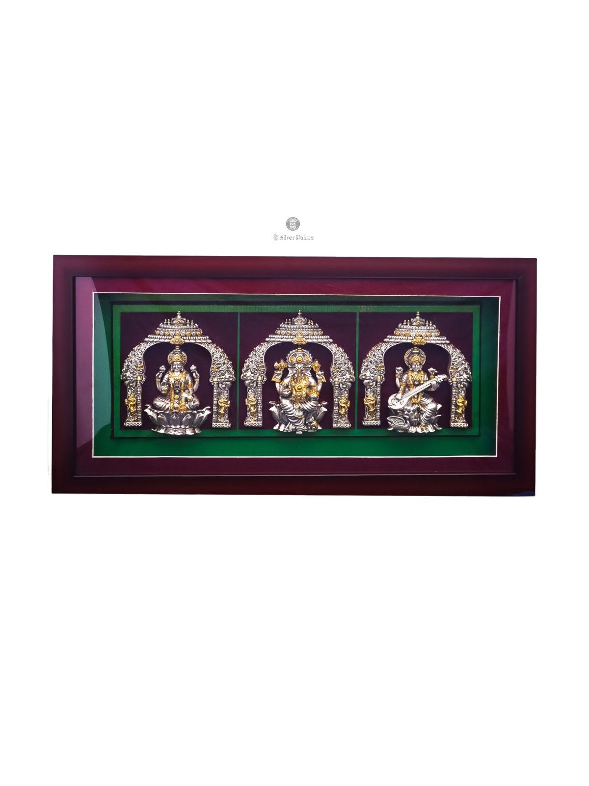 925 SILVER LAKSHMI , GANESH , SARASWATHI WITH ARCH DESIGN 3 in 1  PHOTO FRAME LAKSH COLLECTION