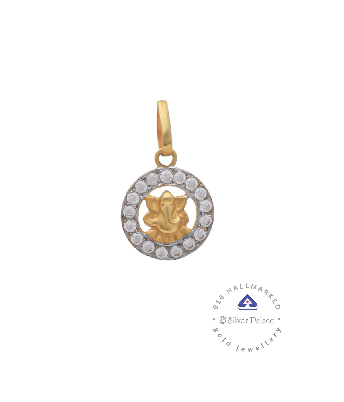 Kanche Collections 916 Pure Gold Circle Design With Ganesha Divine Pendant With CZ Stone Studded For Mens & Womens 