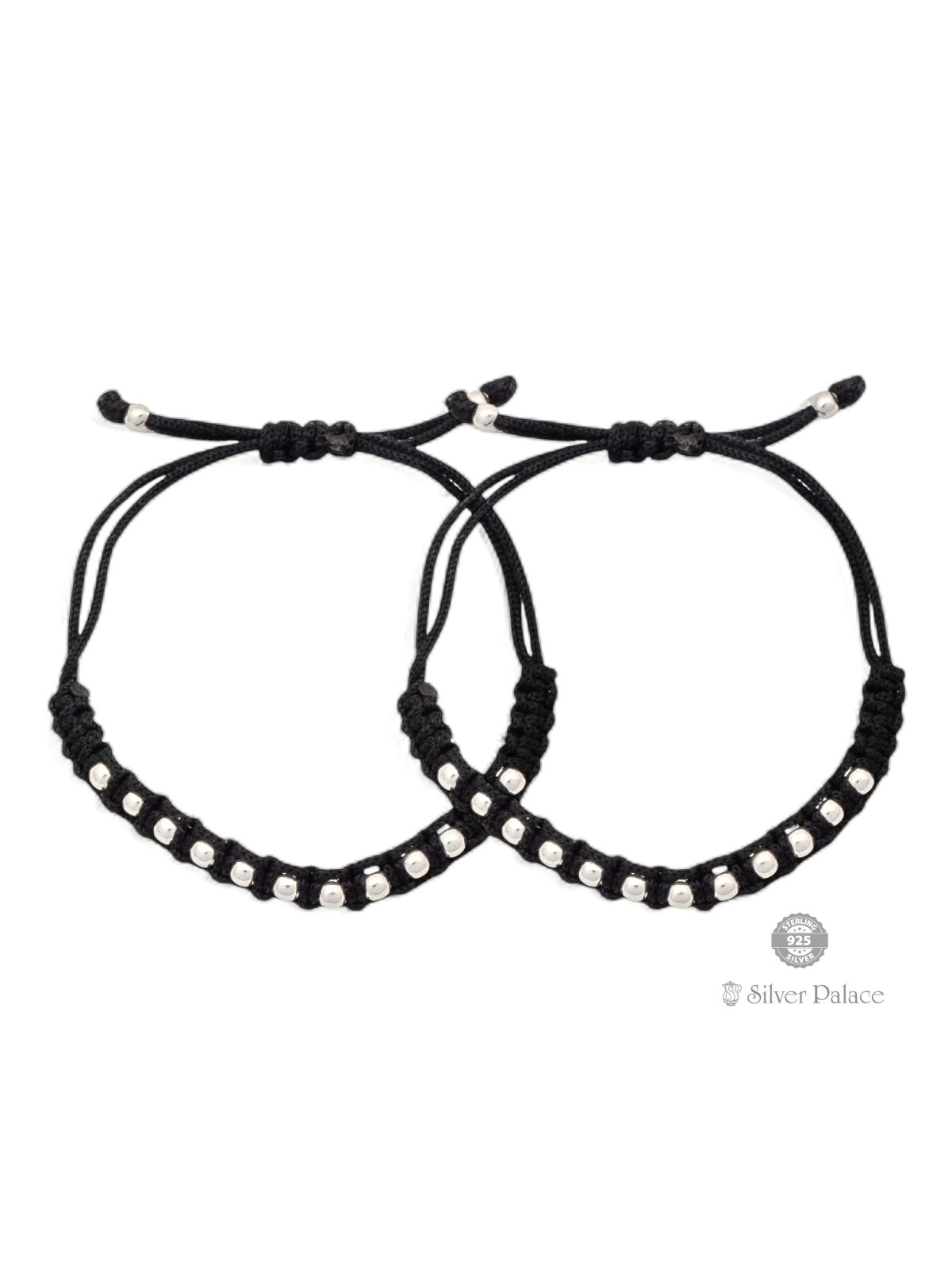 925 SILVER SILVER BEADS DESIGN WITH BLACK THREAD ANKLET FOR KIDS 