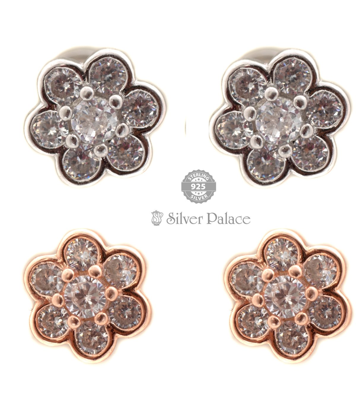 925 Silver  Solitaire Voylla Flower Studs Earrings for Women & Girls