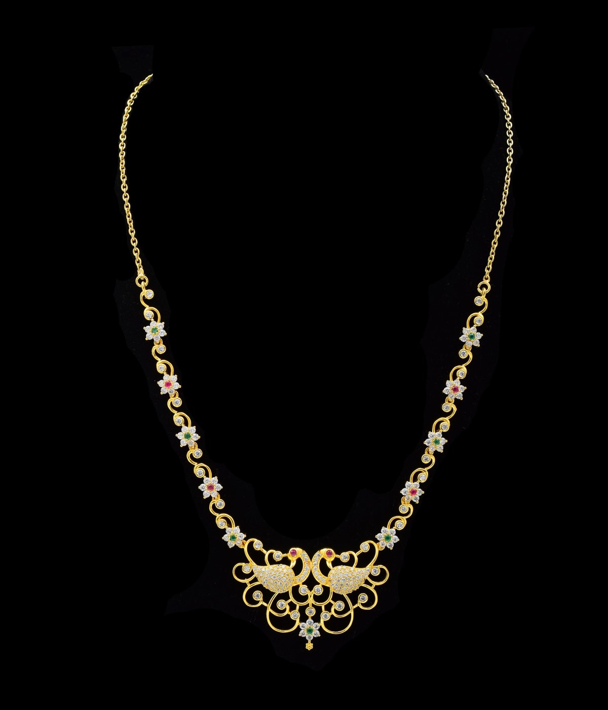 GOLD POLISHED WITH CUBIC ZIRCONIA NECKLACE FOR GIRLS IN SILVER