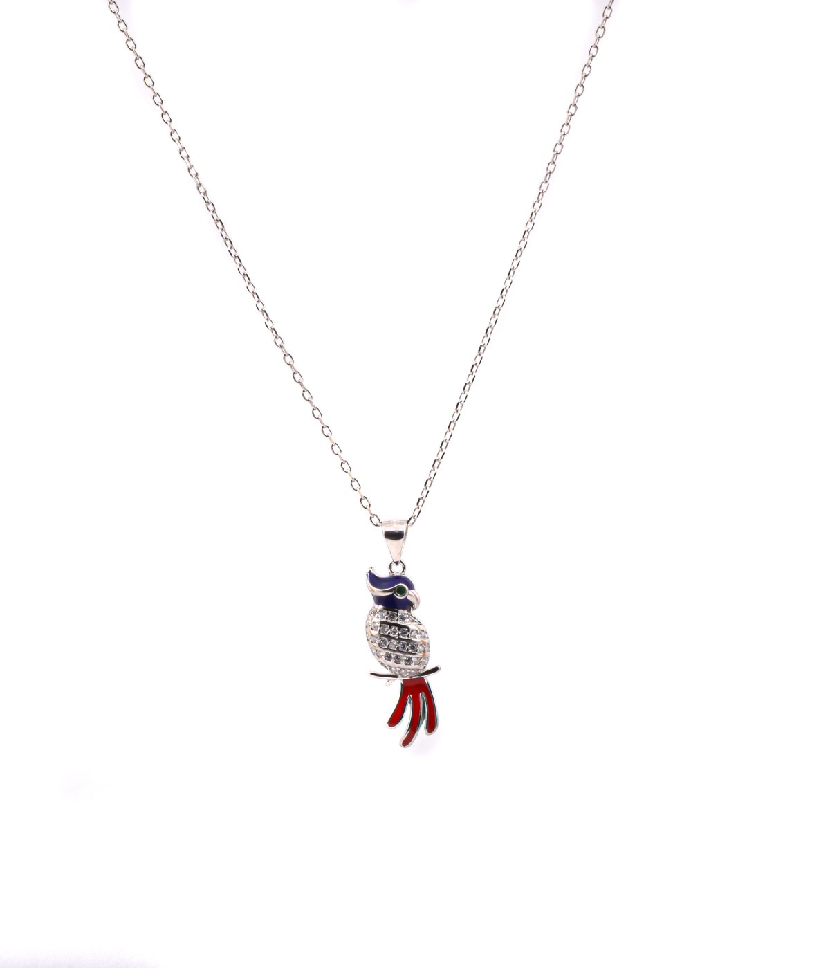 925 Sterling Silver Red Blue Parrot Enamel Pendant chains for women and girls
