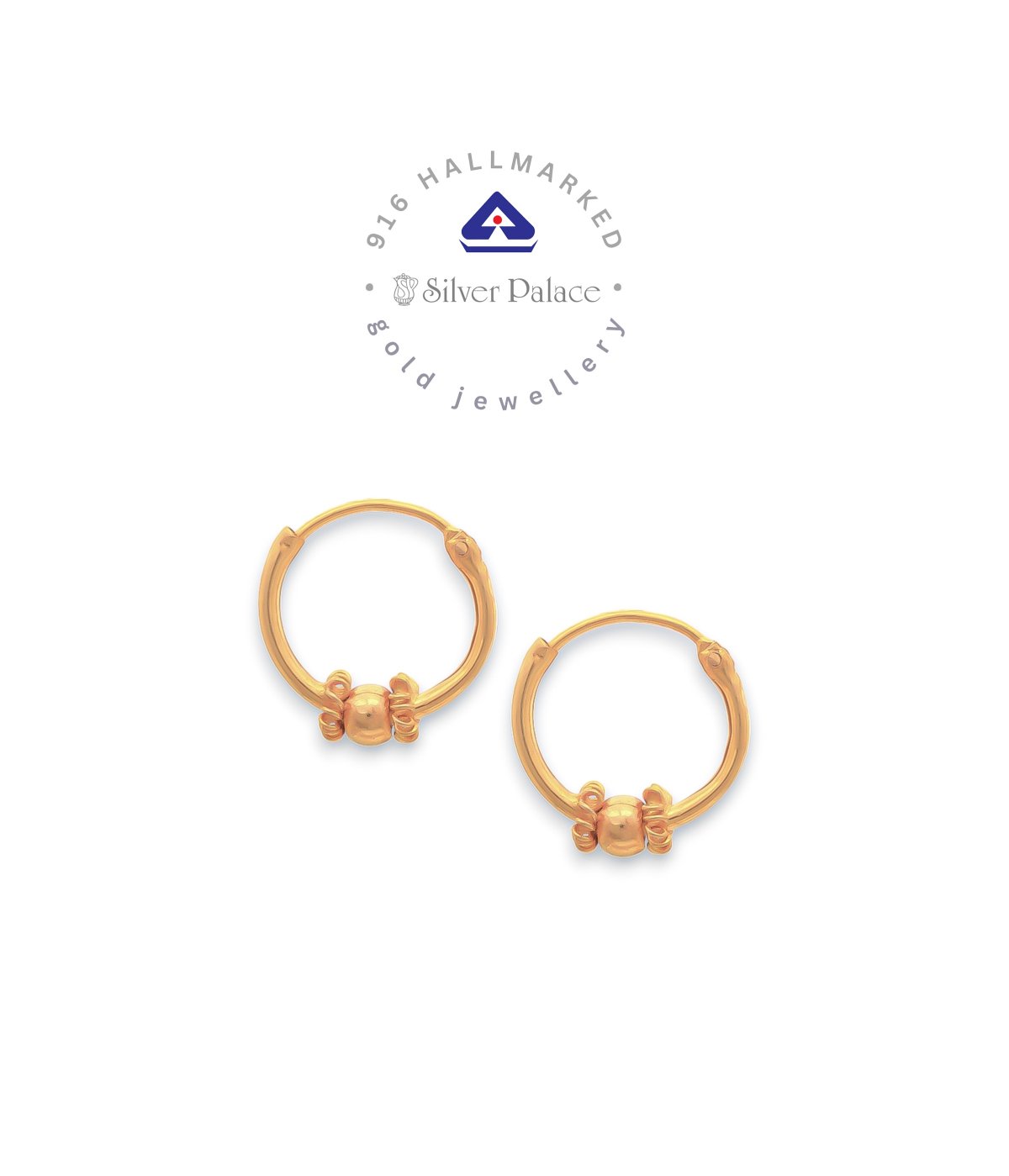  Kanche Collections 916 Pure Gold Traditional Bali Hoop Earrings For Girls