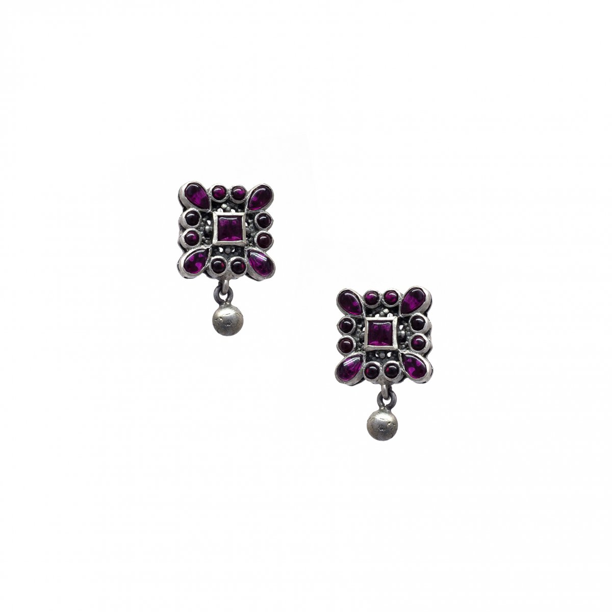 92.5 OXIDISED SILVER RED STONE STUDDED EARRINGS FOR GIRLS