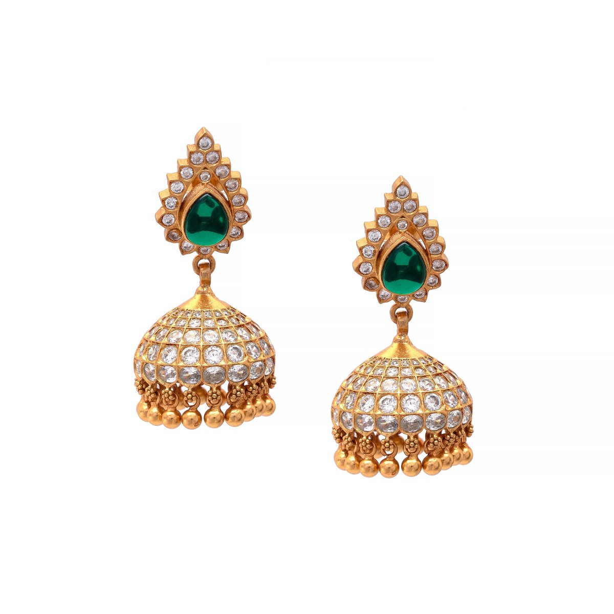 92.5 SILVER GOLD POLISHED GREEN PEAR JHUMKI FOR GIRLS