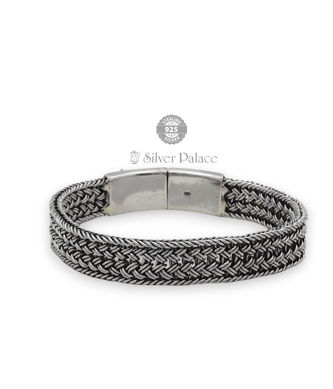 925 Sterling Silver Basketweave Chain Bracelet from Bali For Mens