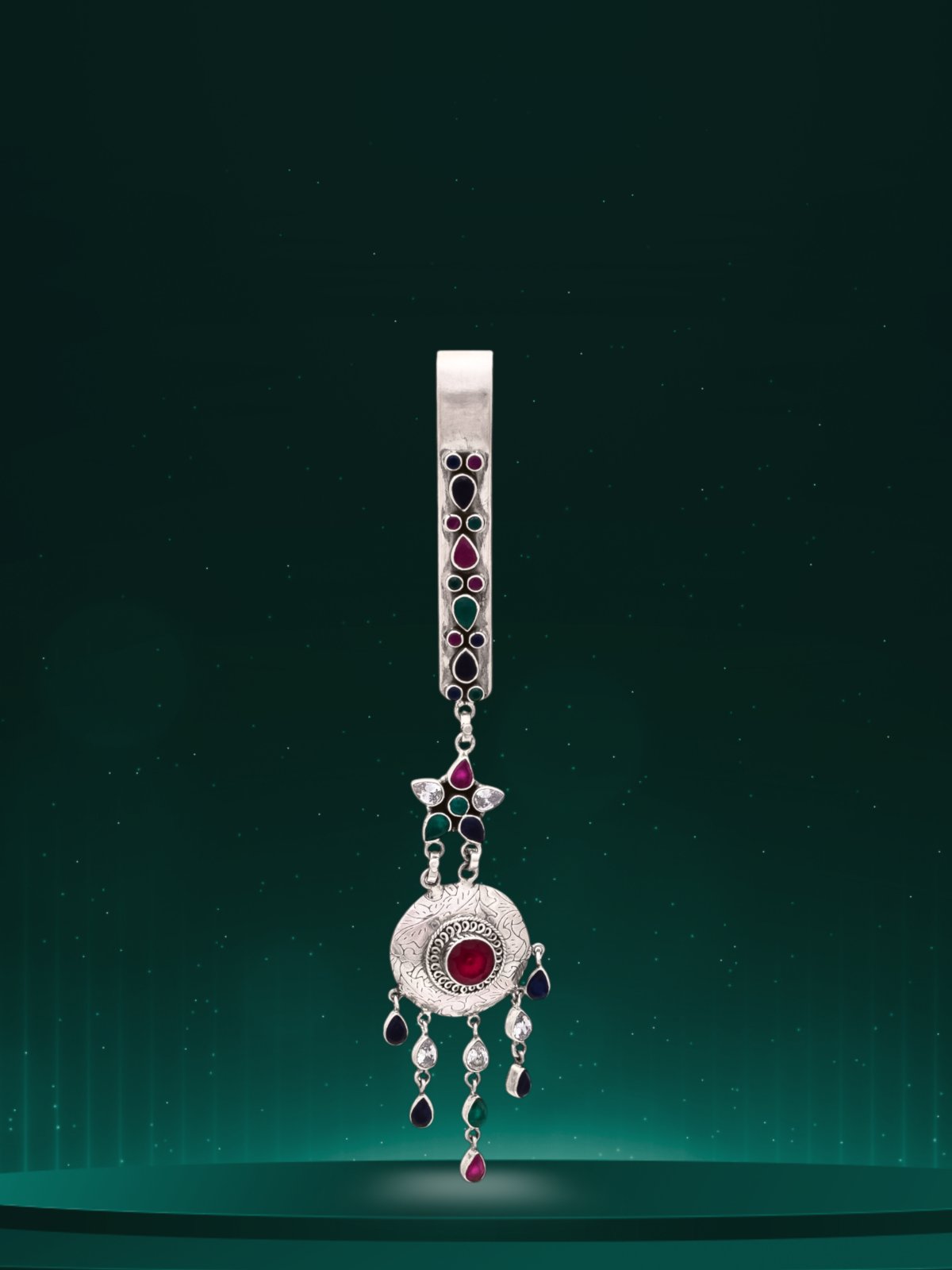 925 STERLING SILVER FLORAL DESIGN WITH CUT STONE HIP KEY RINGS FOR LADIES