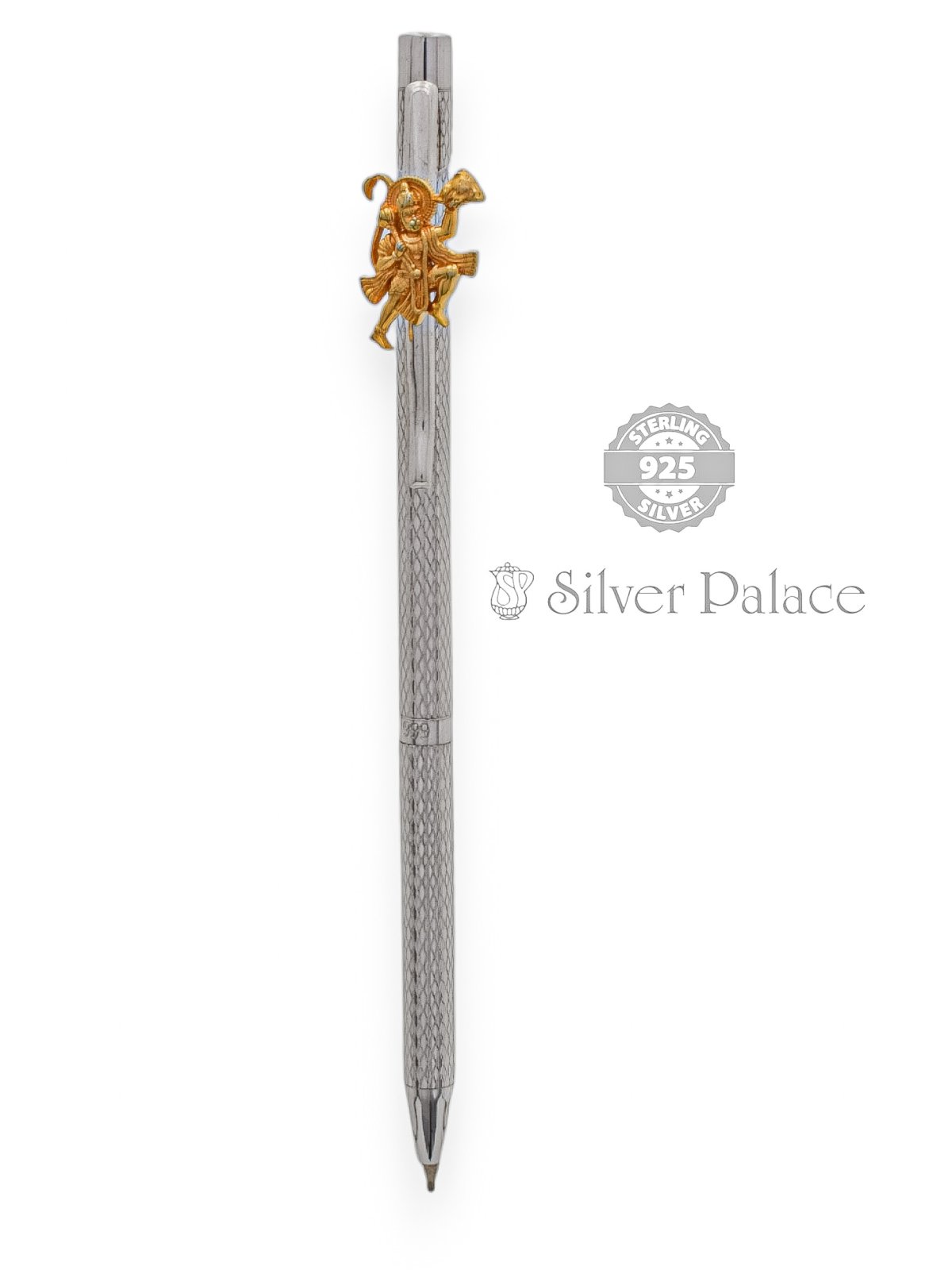 92.5 STERLING SILVER PEN WITH HANUMAN GOLD POLISHED MOTIF WRITING INSTRUMENT